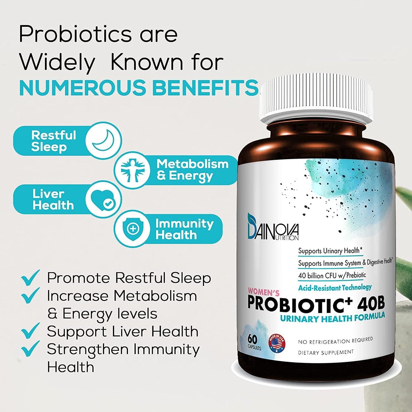 Probiotics for Women Vaginal Health, Urinary Tract Health, Yeast Infection and UTI I 40 Billion CFU Active Prebiotics and Probiotics for Women I Shelf-Stable I Acid-Resistant I 60 Veggie Capsules