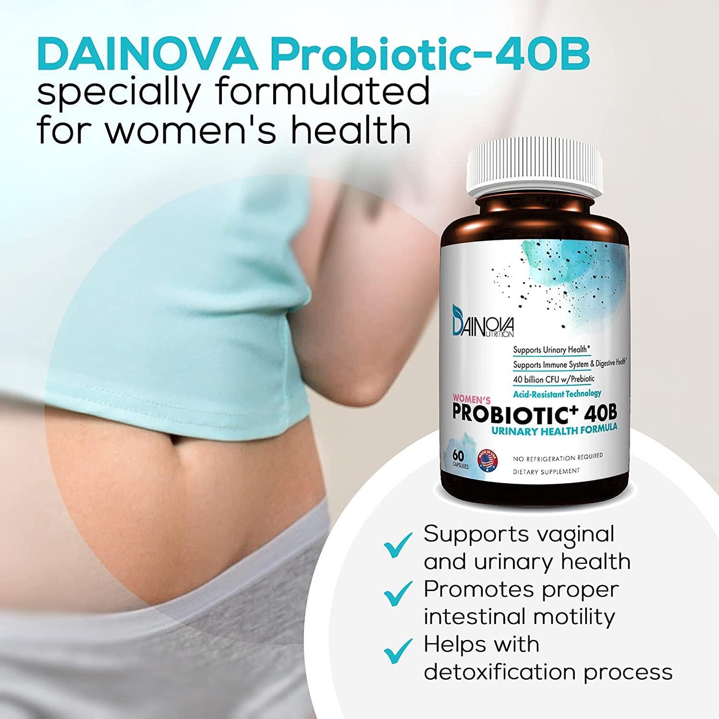 Probiotics for Women Vaginal Health, Urinary Tract Health, Yeast Infection and UTI I 40 Billion CFU Active Prebiotics and Probiotics for Women I Shelf-Stable I Acid-Resistant I 60 Veggie Capsules