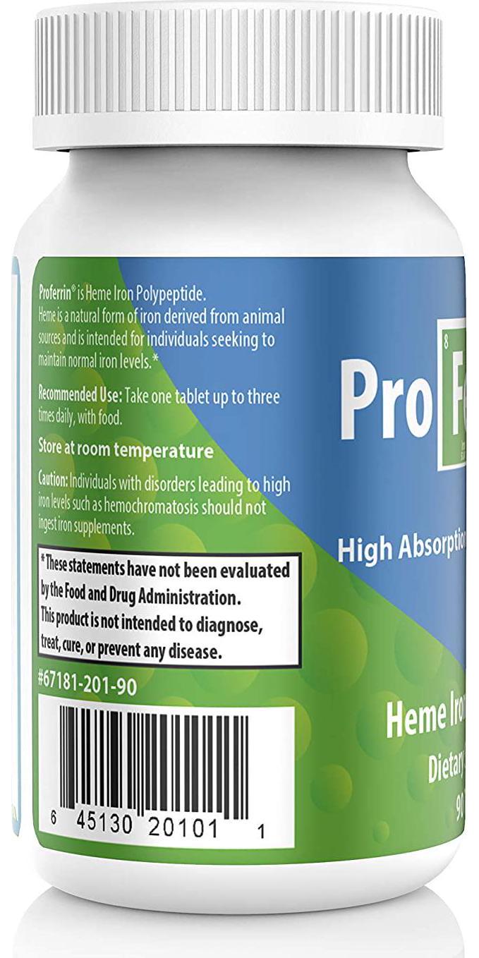 Proferrin ES Heme Iron Polypeptide Dietary Supplement Tablets, Blue/Green, 90 Count