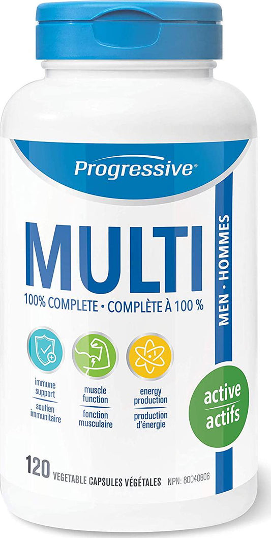 Progressive MultiVitamin for Active Men - 120 Capsules | Made with Glutamine, ALA, CoQ10, Green Food Concentrates, Chromium, Tribulus, Zinc, Vitamin D3 and Vitamin K2