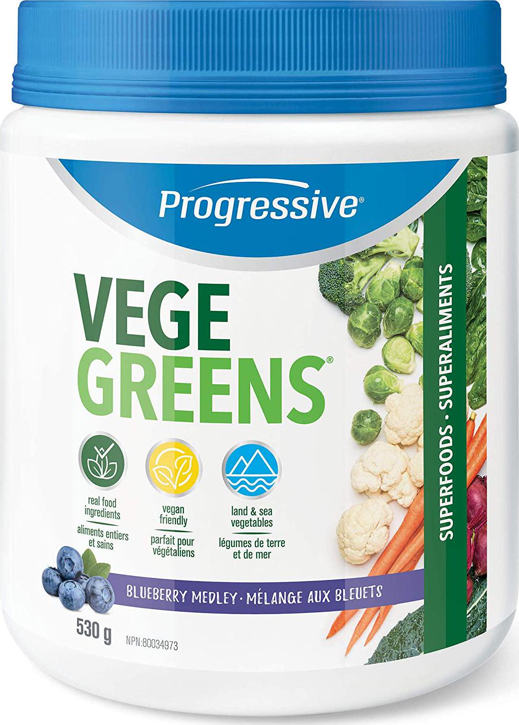 Progressive VegeGreens, Vegan Greens Supplement Powder - Blueberry Medley Flavour, 500 g | Made from Herbs, Plants and Vegetables