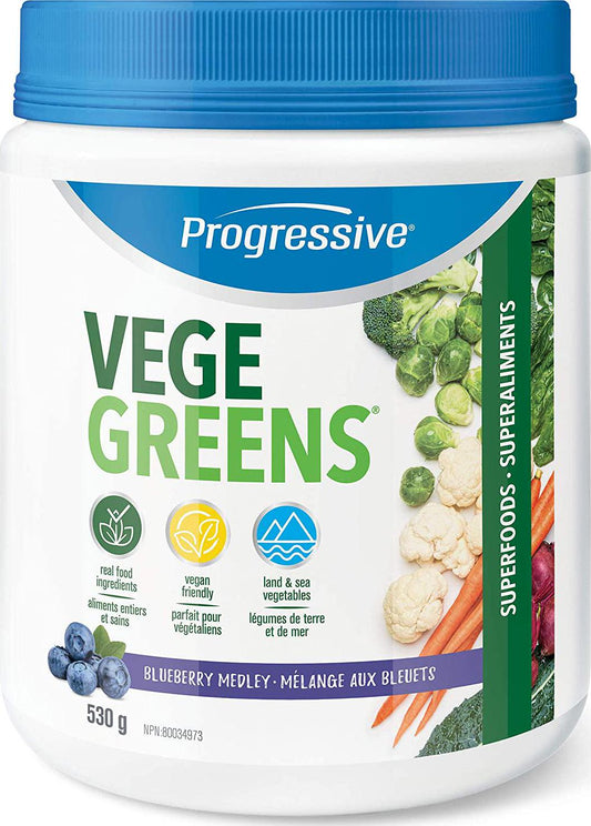 Progressive VegeGreens, Vegan Greens Supplement Powder - Blueberry Medley Flavour, 500 g | Made from Herbs, Plants and Vegetables