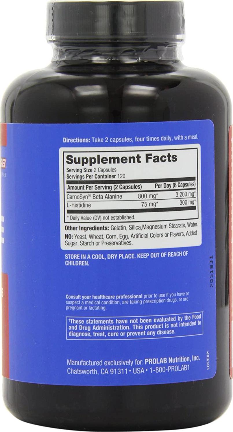 Prolab Beta Alanine Extreme CarnoSyn 3200mg, Amino Acid, Pre-workout Supplement, Increase Aerobic Endurance, Muscle Strength, Power, Speed and Higher Reps, Reduce Muscle Fatigue and Lactic Acid Buildup, 240ct