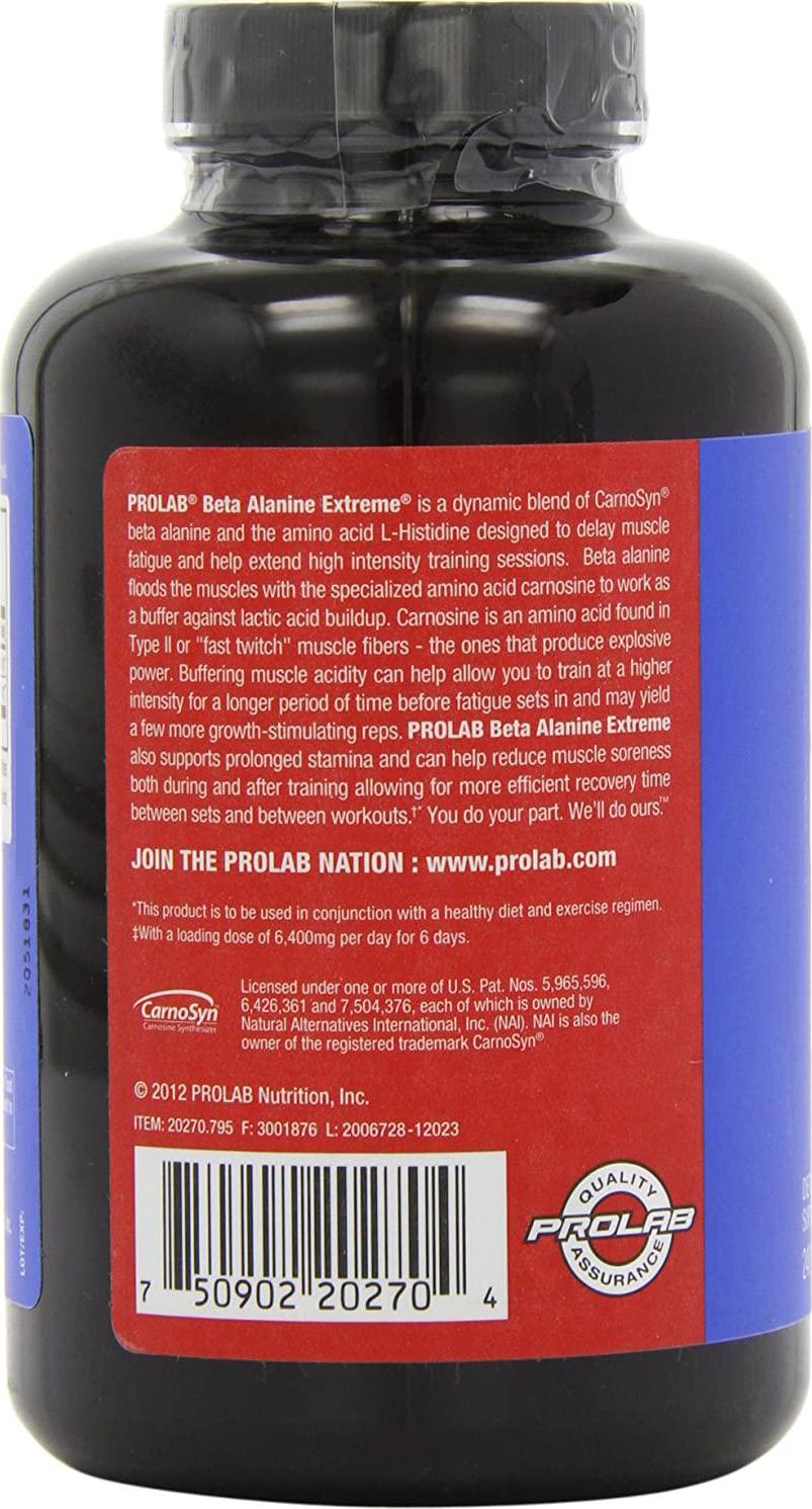 Prolab Beta Alanine Extreme CarnoSyn 3200mg, Amino Acid, Pre-workout Supplement, Increase Aerobic Endurance, Muscle Strength, Power, Speed and Higher Reps, Reduce Muscle Fatigue and Lactic Acid Buildup, 240ct