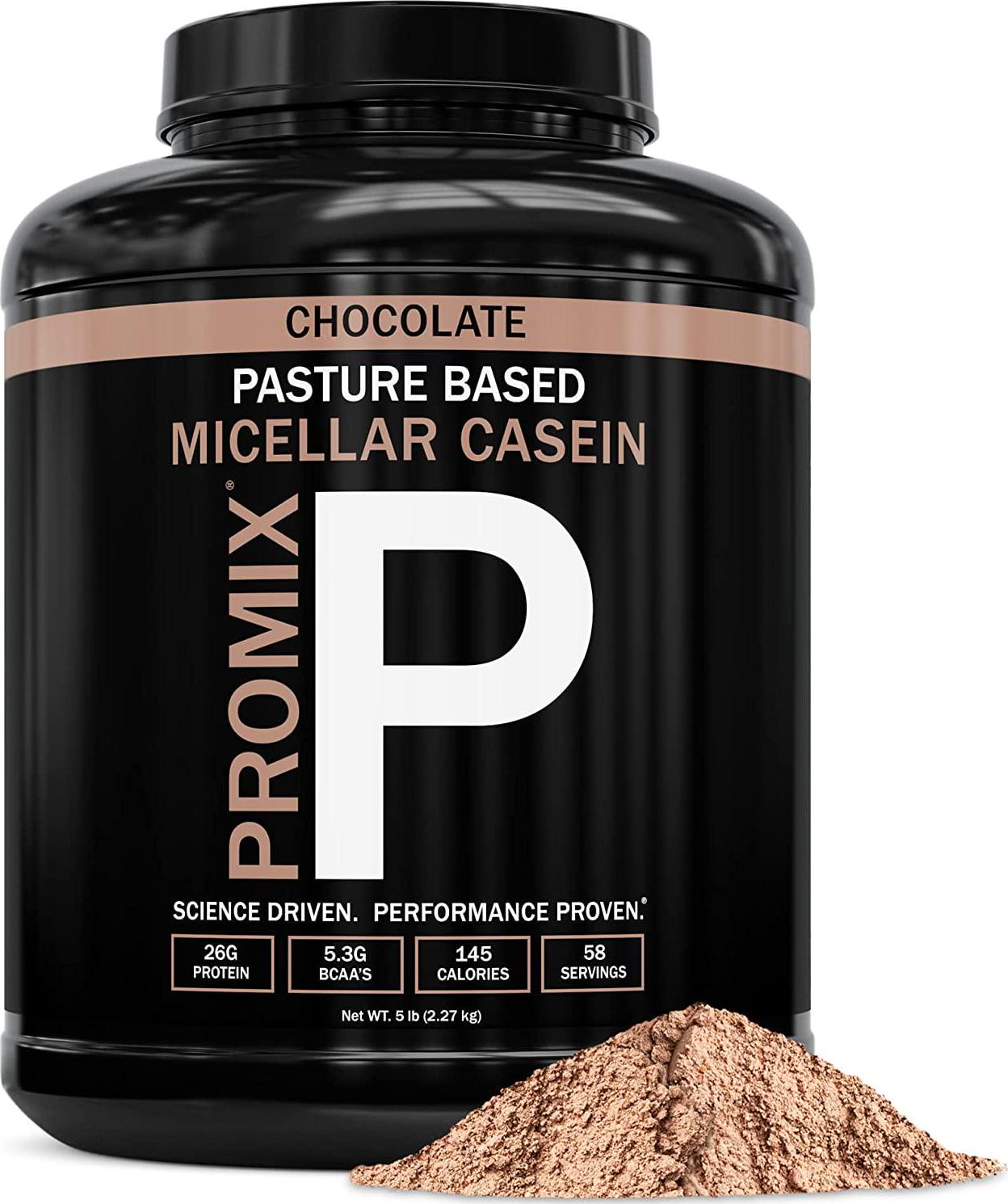 Promix Casein Protein Powder, Chocolate - 5lb Bulk - Grass-Fed and 100% All Natural - Slow and Sustained Recovery ­Post Workout Fitness - Shakes, Smoothies, Baking and Cooking Recipes - Gluten-Free