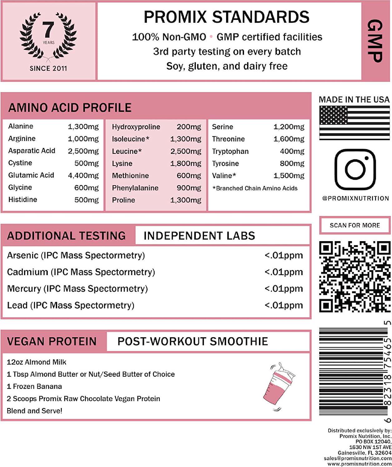 Promix Plant-Based Vegan Protein Powder, Raw Chocolate - 5lb Bulk - Pea Protein and Vitamin B-12 - ­Post Workout Fitness and Nutrition Shakes, Smoothies, Baking and Cooking Recipes - Gluten-Free