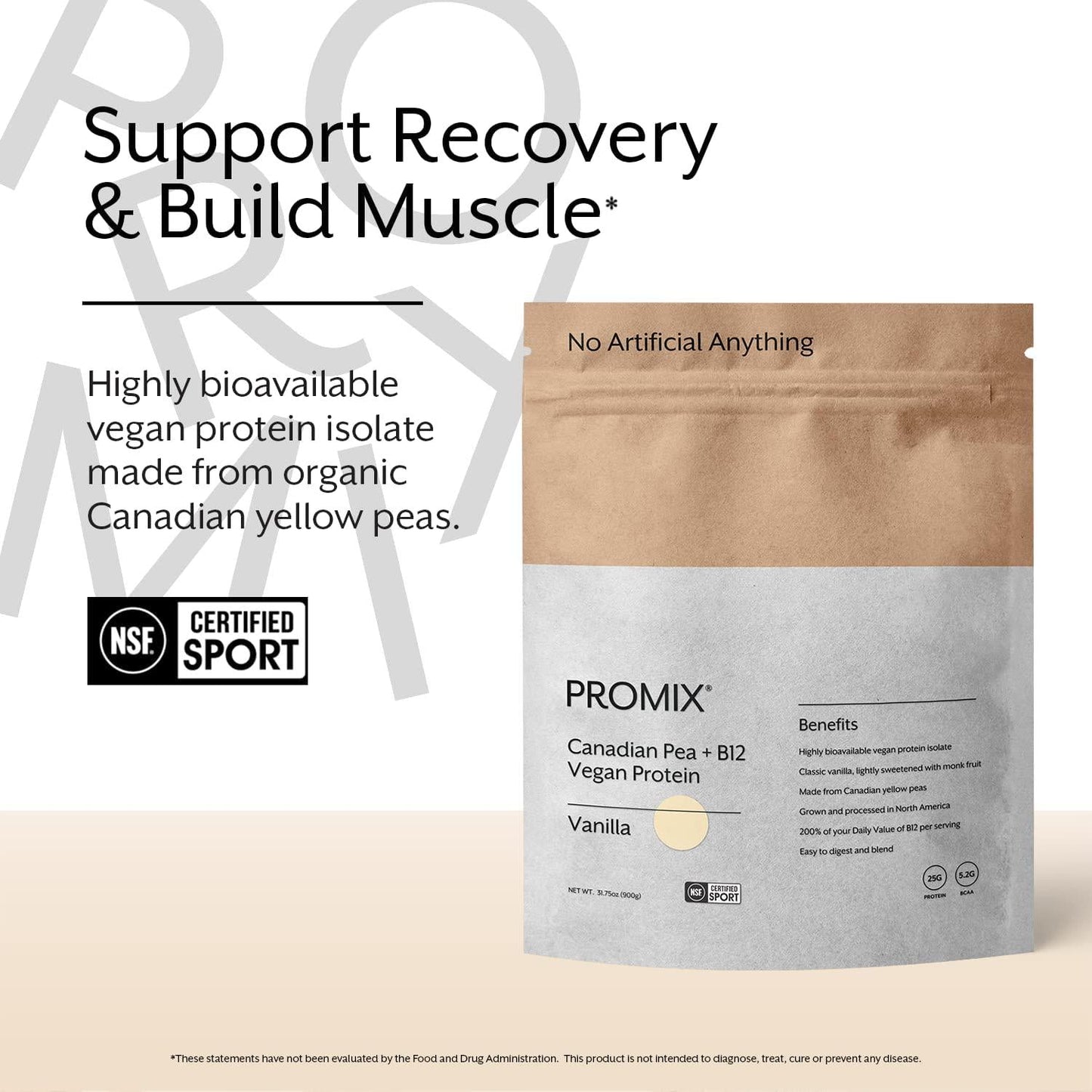 Promix Plant-Based Vegan Protein Powder, Vanilla - 2lb - Pea Protein and Vitamin B-12 - ­Post Workout Fitness and Nutrition Shakes, Smoothies and Cooking Recipes - Gluten-Free and NSF Certified