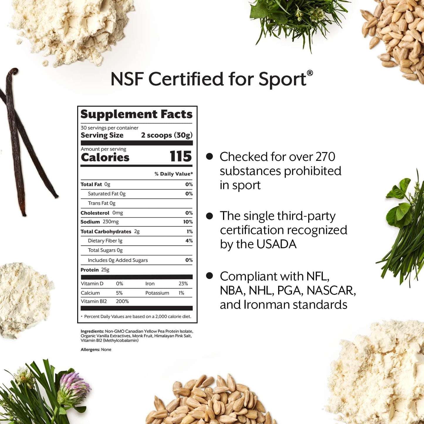 Promix Plant-Based Vegan Protein Powder, Vanilla - 2lb - Pea Protein and Vitamin B-12 - ­Post Workout Fitness and Nutrition Shakes, Smoothies and Cooking Recipes - Gluten-Free and NSF Certified