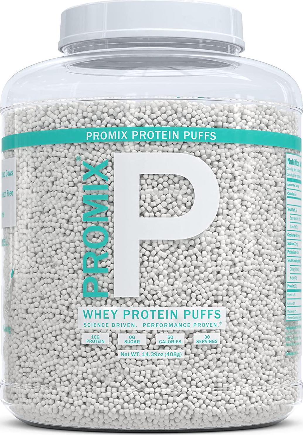 Promix Whey Isolate Protein Puffs, Unflavored - Crunchy and Crispy Treat - Great Tasting and Healthy On The Go Snack - High Protein and Low Calorie - Non-GMO and Free From Gluten, Soy, and Corn