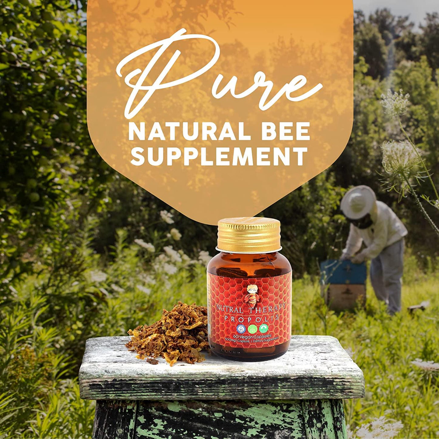 Propolis - Antioxidants, Immune Support Supplement, Antimicrobial Body Protection - Vegan Capsules.