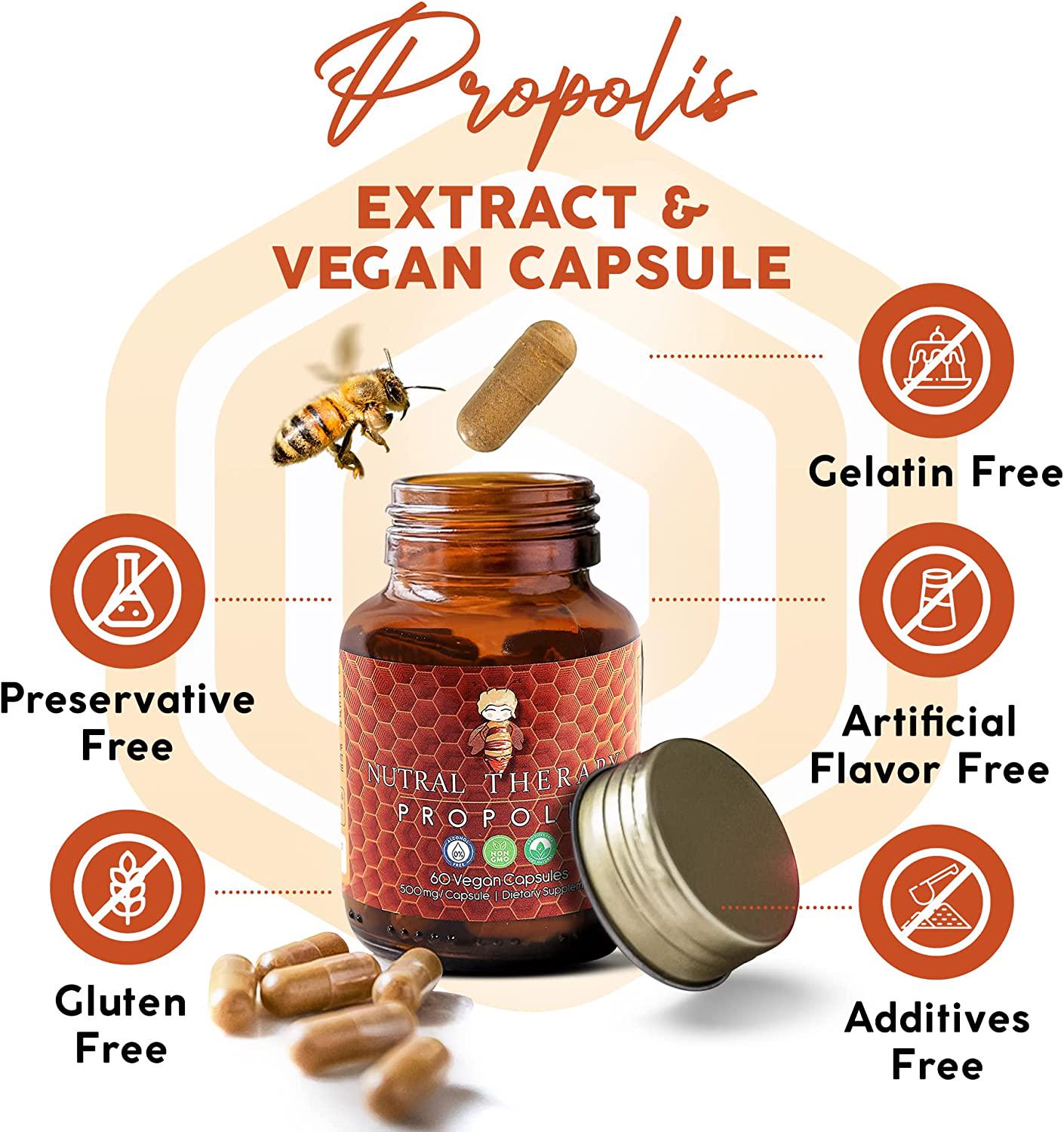Propolis - Antioxidants, Immune Support Supplement, Antimicrobial Body Protection - Vegan Capsules.