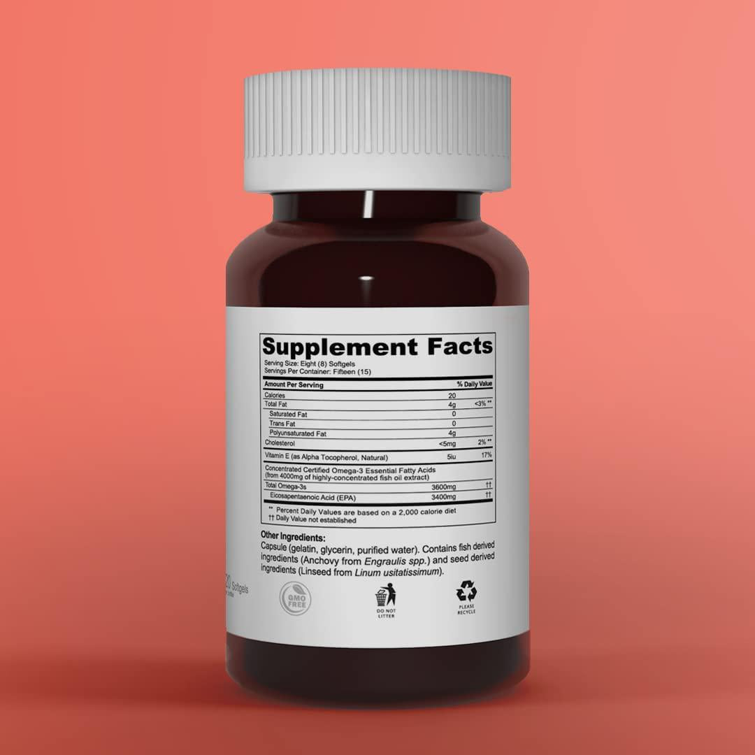 Prospect Life IPE EPA Supplement, Formulated to Support Heart and Overall Cardiovascular Health, Providing 3400mg of EPA Per Serving from 3600mg of Total Omega 3 Essential Fatty Acids (120 Softgels)