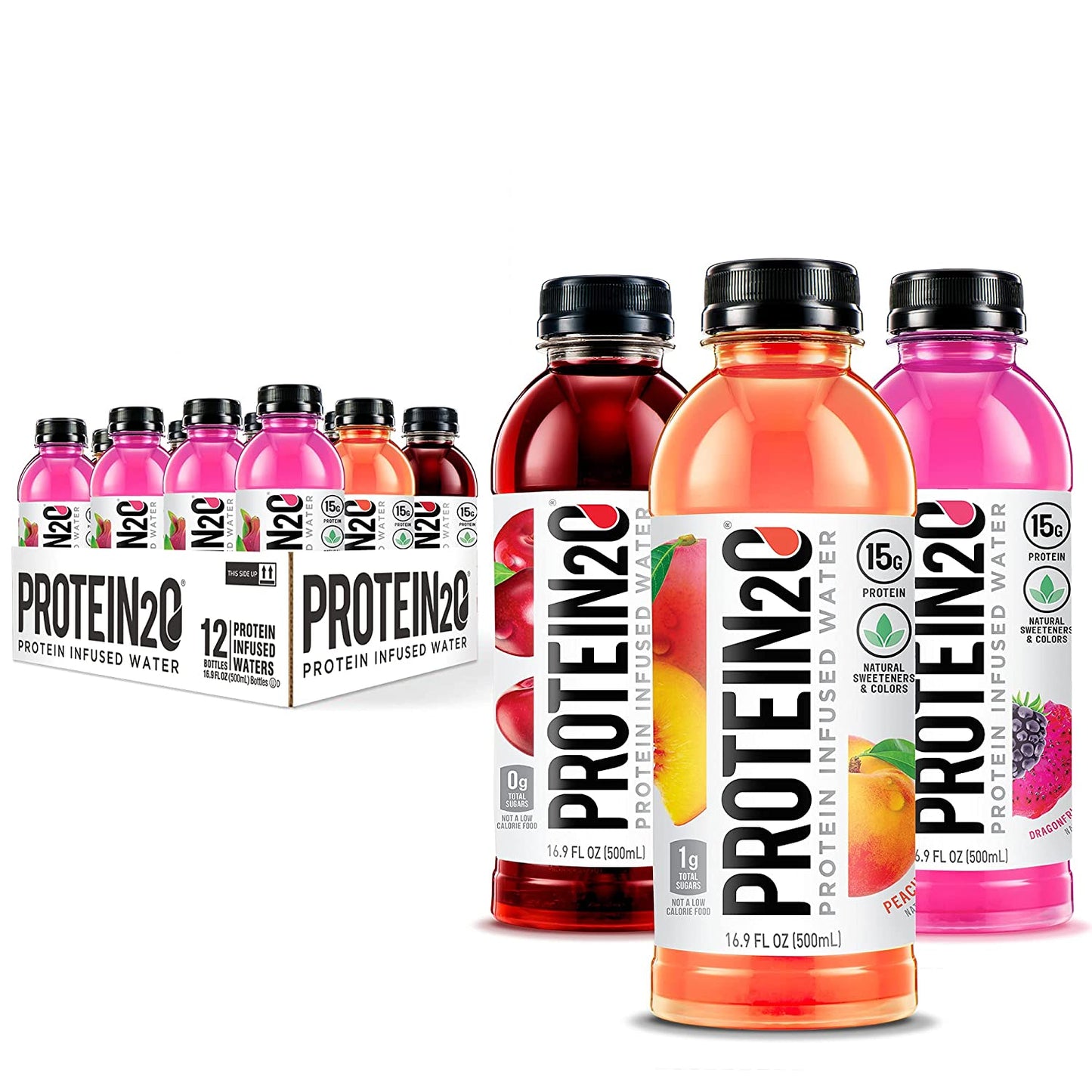 Protein2o 15g Whey Protein Infused Water, Flavor Fusion Variety Pack, 16.9 oz Bottle (Pack of 12)