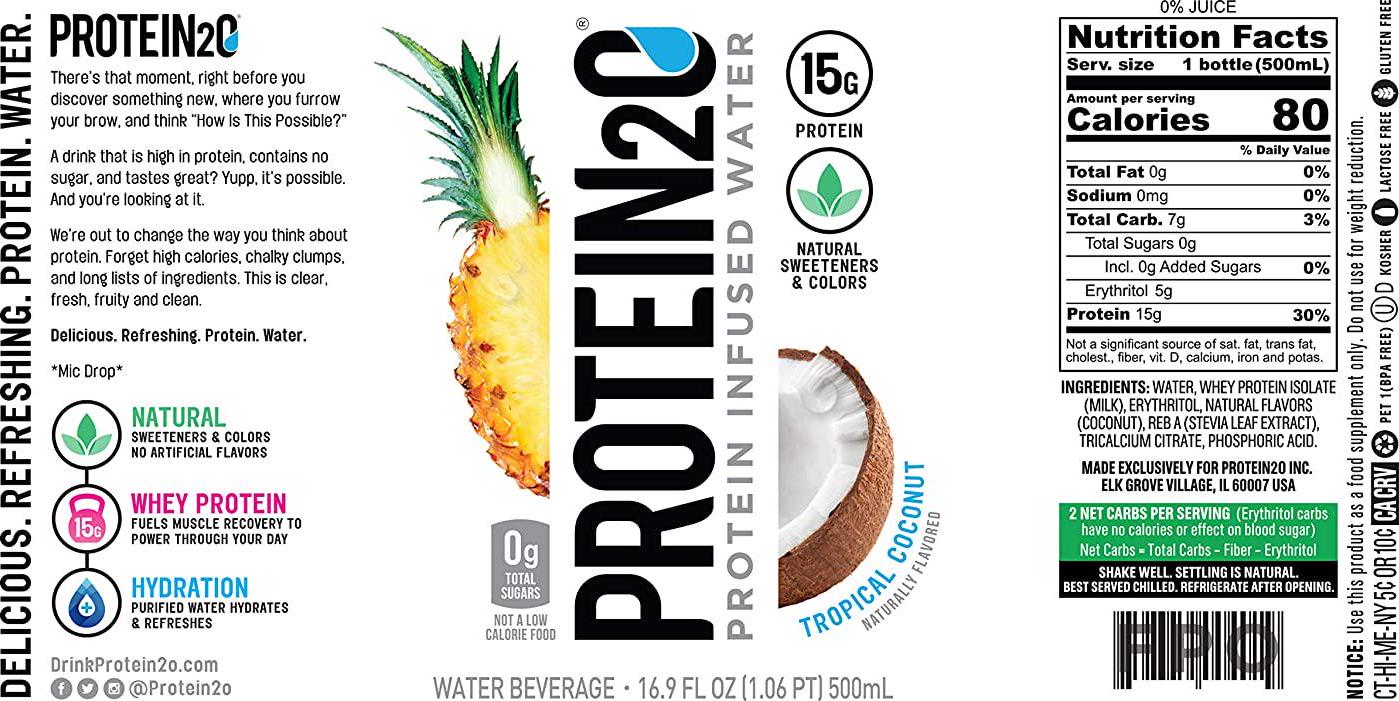 Protein2o 15g Whey Protein Infused Water, Flavor Fusion Variety Pack, 16.9 oz Bottle (Pack of 12)