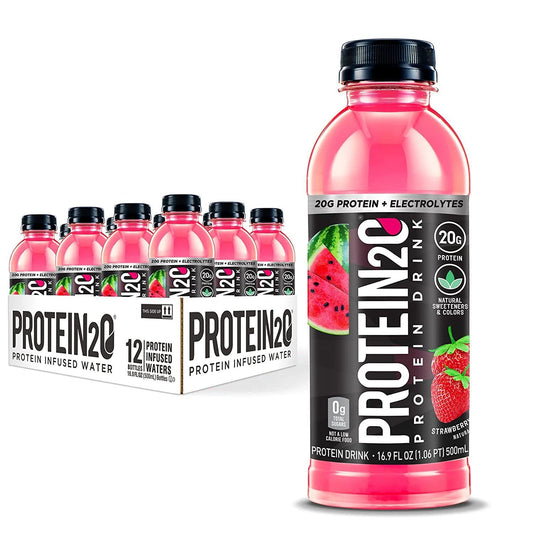 Protein2o 20 g Whey Protein Infused Water Plus Electrolytes, Strawberry Watermelon, 16.9 Fl Oz, Pack of 12