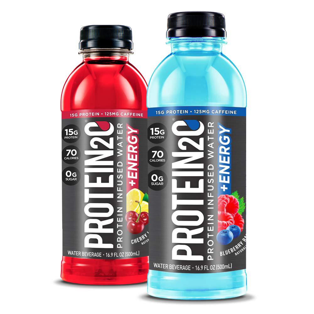 Protein2o Low-Calorie Protein Infused Water, 15g Whey Protein Isolate, Wild Cherry (16.9 Ounce, Pack of 12) and Low Calorie Whey Protein Drink Plus Energy, Variety Pack, 16.9 Oz 12Count