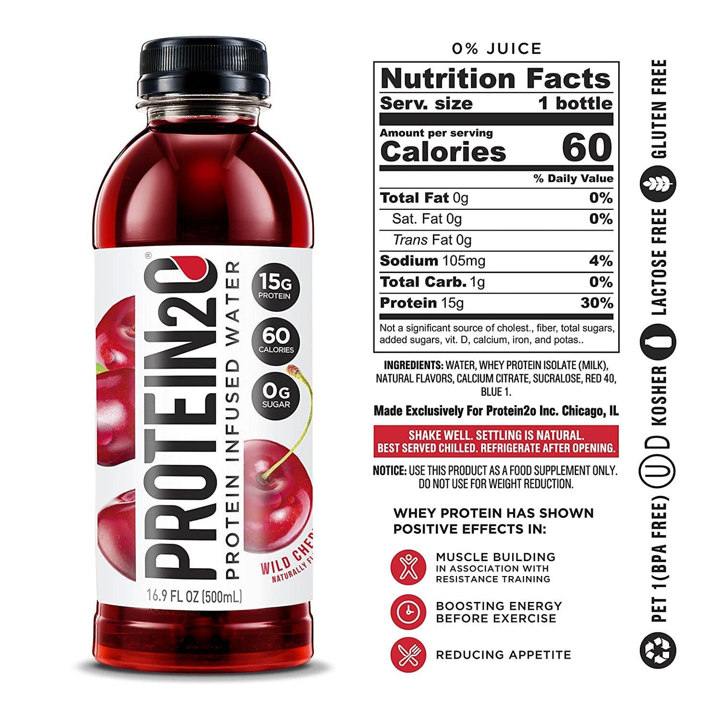 Protein2o Low-Calorie Protein Infused Water, 15g Whey Protein Isolate, Wild Cherry (16.9 Ounce, Pack of 12) and Low Calorie Whey Protein Drink Plus Energy, Variety Pack, 16.9 Oz 12Count