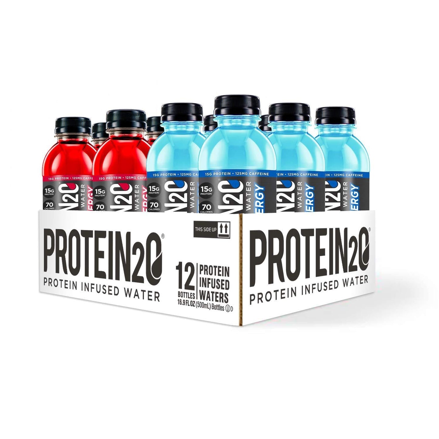 Protein2o Low-Calorie Protein Infused Water, 15g Whey Protein Isolate, Wild Cherry (16.9 Ounce, Pack of 12) and Low Calorie Whey Protein Drink Plus Energy, Variety Pack, 16.9 Oz 12Count