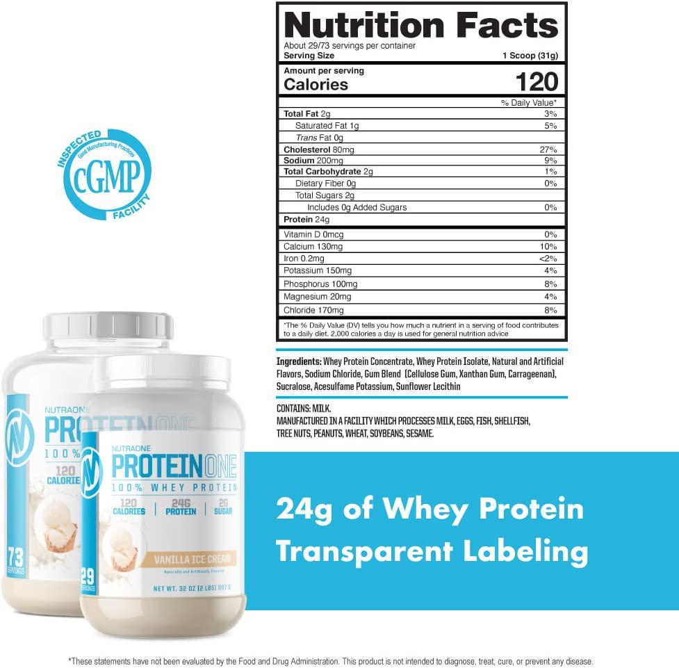 ProteinOne Whey Protein by NutraOne Promote Recovery and Build Muscle with a Protein Shake Powder for Men and Women(Vanilla Ice Cream, 2 LB)