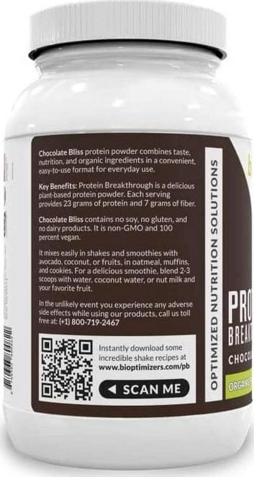 Protein Breakthrough - Plant-Based Protein Blend (from Pea, Hemp, Pumpkin Seed) - Chocolate Flavor (907g) - Vegan, Low-carb, Low-glycemic, Soy-Free, Gluten-Free