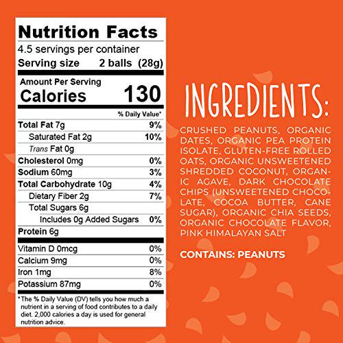 Protein Power Ball | On-the-Go Snacks | Gluten Free, Dairy Free, Soy Free Snack | High Protein Energy Bites (Dark Chocolate Peanut, 2 Pack)