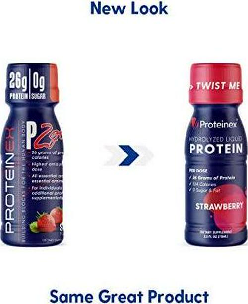 Proteinex 2Go Liquid Hydrolyzed Protein Supports Bones, Muscles and Joint Recovery - 12-Pack No Carbs Predigested Hydrolysate Protein Supplement - Sugar Free Liquid Collagen Drink (Strawberry)