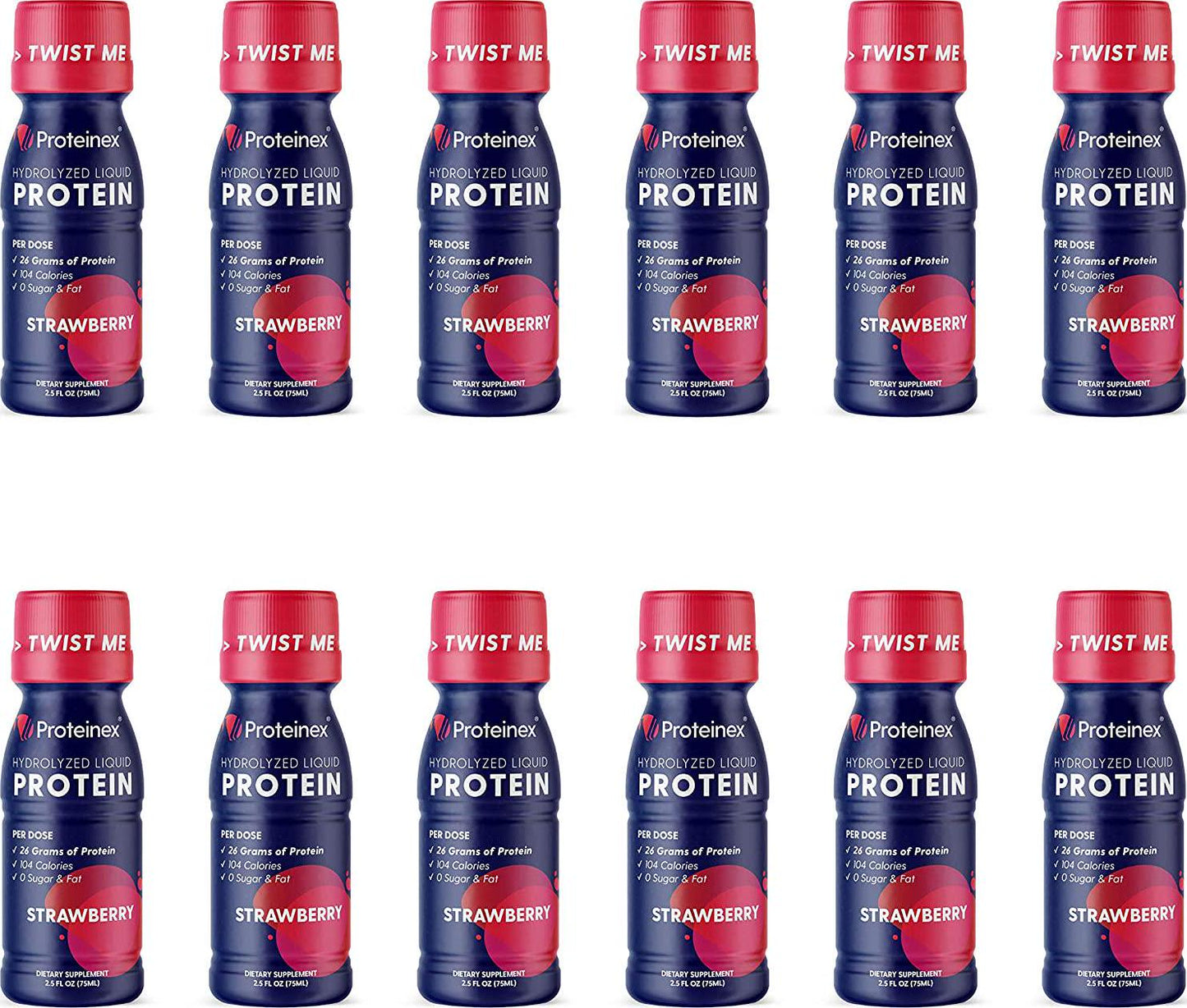 Proteinex 2Go Liquid Hydrolyzed Protein Supports Bones, Muscles and Joint Recovery - 12-Pack No Carbs Predigested Hydrolysate Protein Supplement - Sugar Free Liquid Collagen Drink (Strawberry)