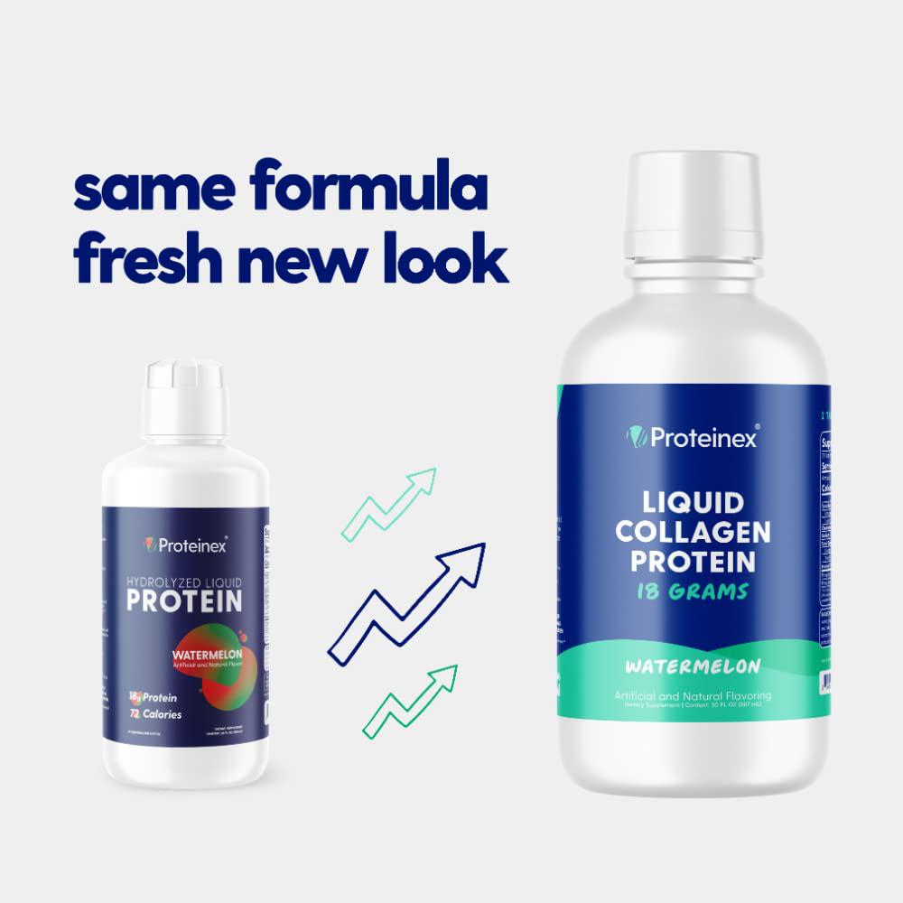 Proteinex Liquid Hydrolyzed Protein Supports Muscle and Joints Recovery - Liquid Collagen for Women and Men for Healthy Skin, Hair and Nails - No Carbs Ready to Drink Protein Drink (Watermelon)