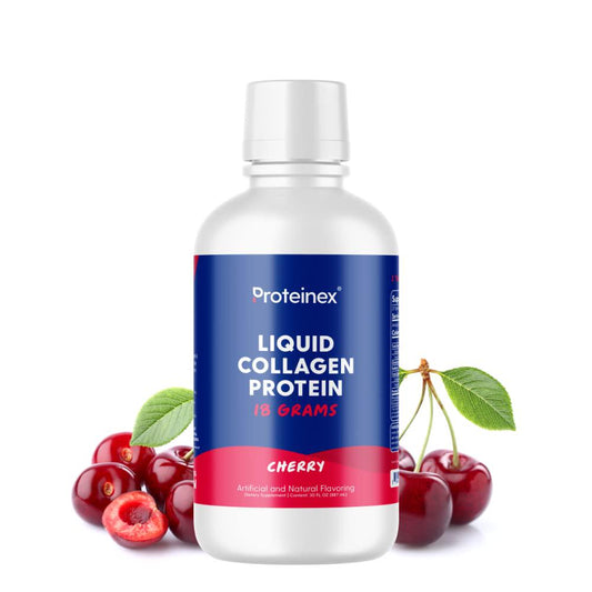 Proteinex Liquid Hydrolyzed Protein Supports Muscle and Joints Recovery - Liquid Collagen for Women and Men for Healthy Skin, Hair and Nails - No Carbs Ready to Drink Protein Drink (Cherry)