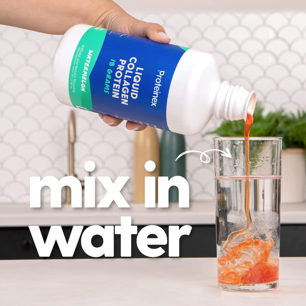 Proteinex Liquid Hydrolyzed Protein Supports Muscle and Joints Recovery - Liquid Collagen for Women and Men for Healthy Skin, Hair and Nails - No Carbs Ready to Drink Protein Drink (Watermelon)