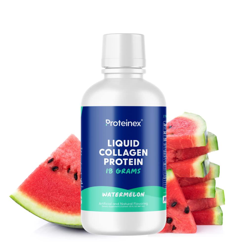 Proteinex Liquid Hydrolyzed Protein Supports Muscle and Joints Recovery - Liquid Collagen for Women and Men for Healthy Skin, Hair and Nails - No Carbs Ready to Drink Protein Drink (Watermelon)