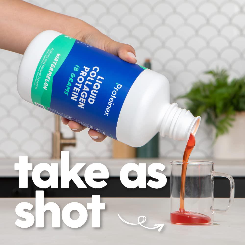 Proteinex Liquid Hydrolyzed Protein Supports Muscle and Joints Recovery - Liquid Collagen for Women and Men for Healthy Skin, Hair and Nails - No Carbs Ready to Drink Protein Drink (Watermelon)
