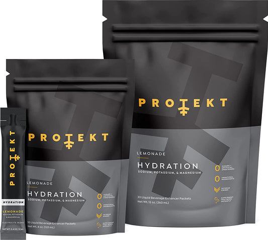 Protekt Hydration Liquid Electrolyte Packets - Organic Electrolytes and Sugar-Free Energy Packets - 10:2:1 Sodium, Potassium, Magnesium Ratio for Electrolyte Balance - Hydration Pack of 10 - Lemonade