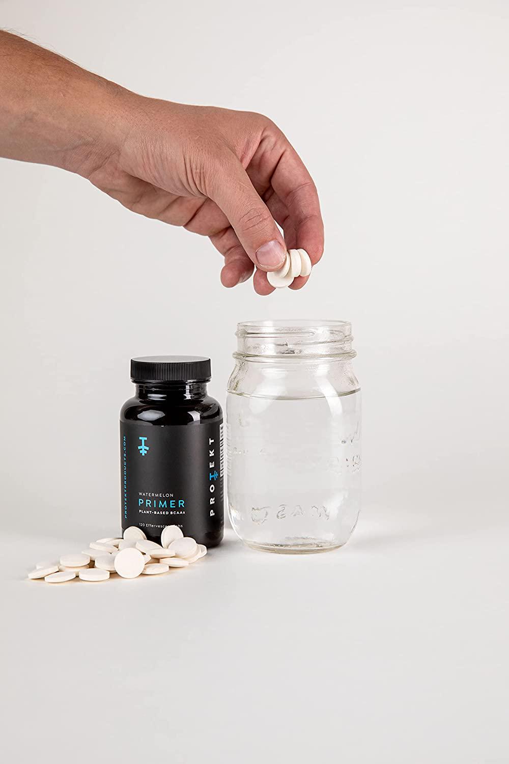 Protekt Primer - Plant-Based BCAA Supplement with Vitamin C - 60 Effervescent Tablets - Vegan BCAA - Watermelon Flavor - Maximum Absorption for Optimal Workout Performance and Faster Recovery