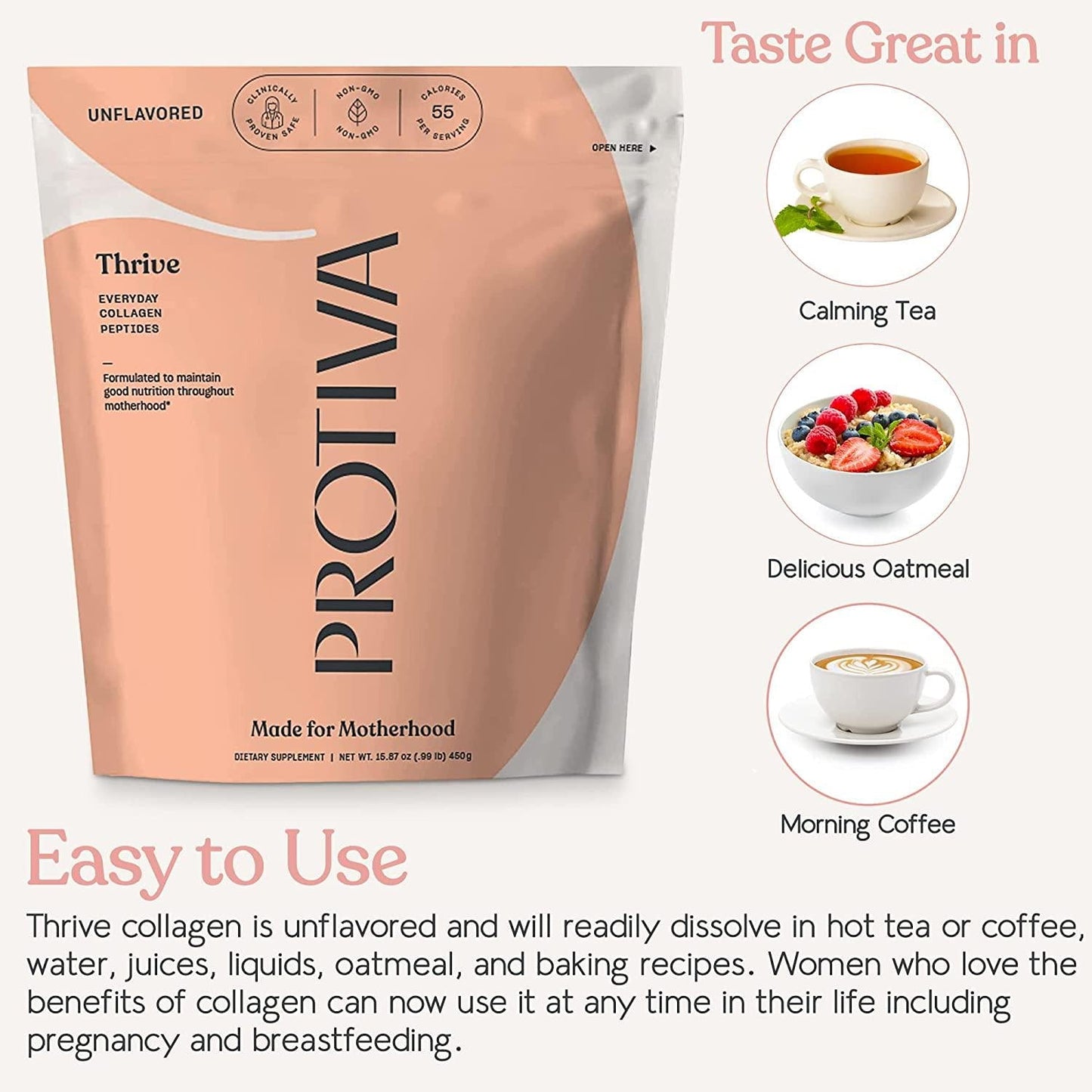 Protiva Thrive Unfavored Collagen Peptides - Prenatal and Postpartum - Vital Proteins Collagen Peptides Powder - Safe and Effective Collagen Supplements - Protein Powder for Women - (16oz/450g)