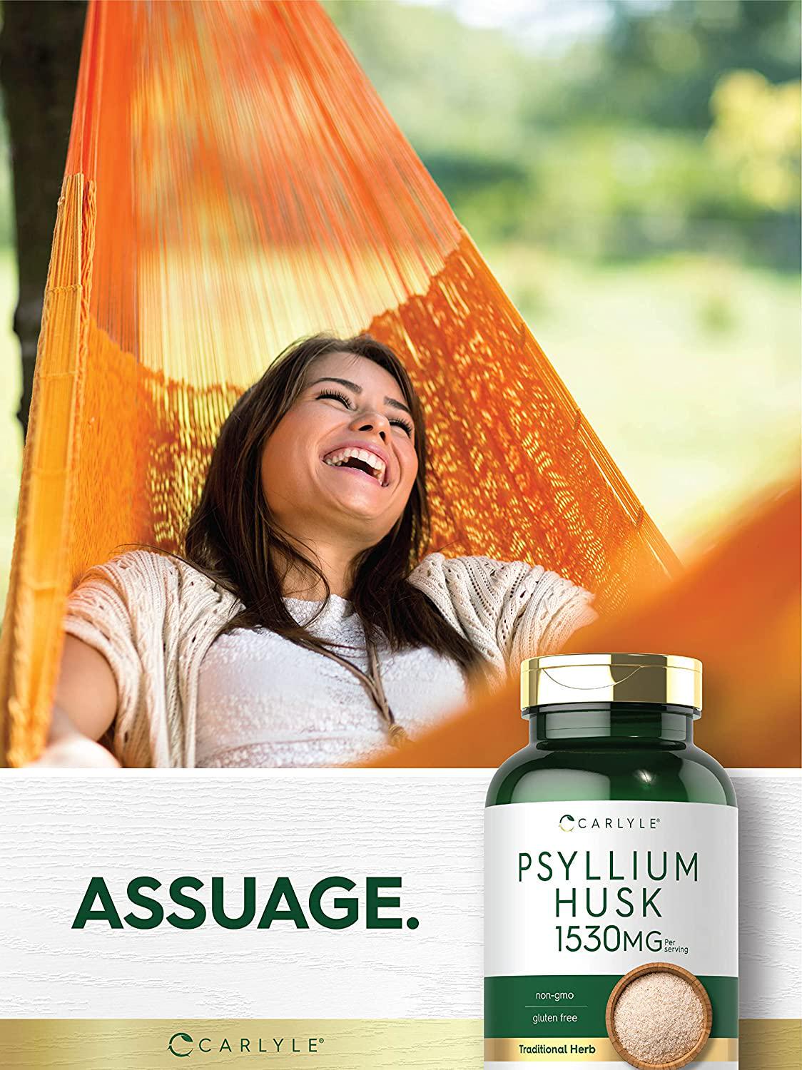 Psyllium Husk Capsules | 1530mg | 240 Caps | High Potency Fiber Supplement | Non-GMO, Gluten Free | by Carlyle