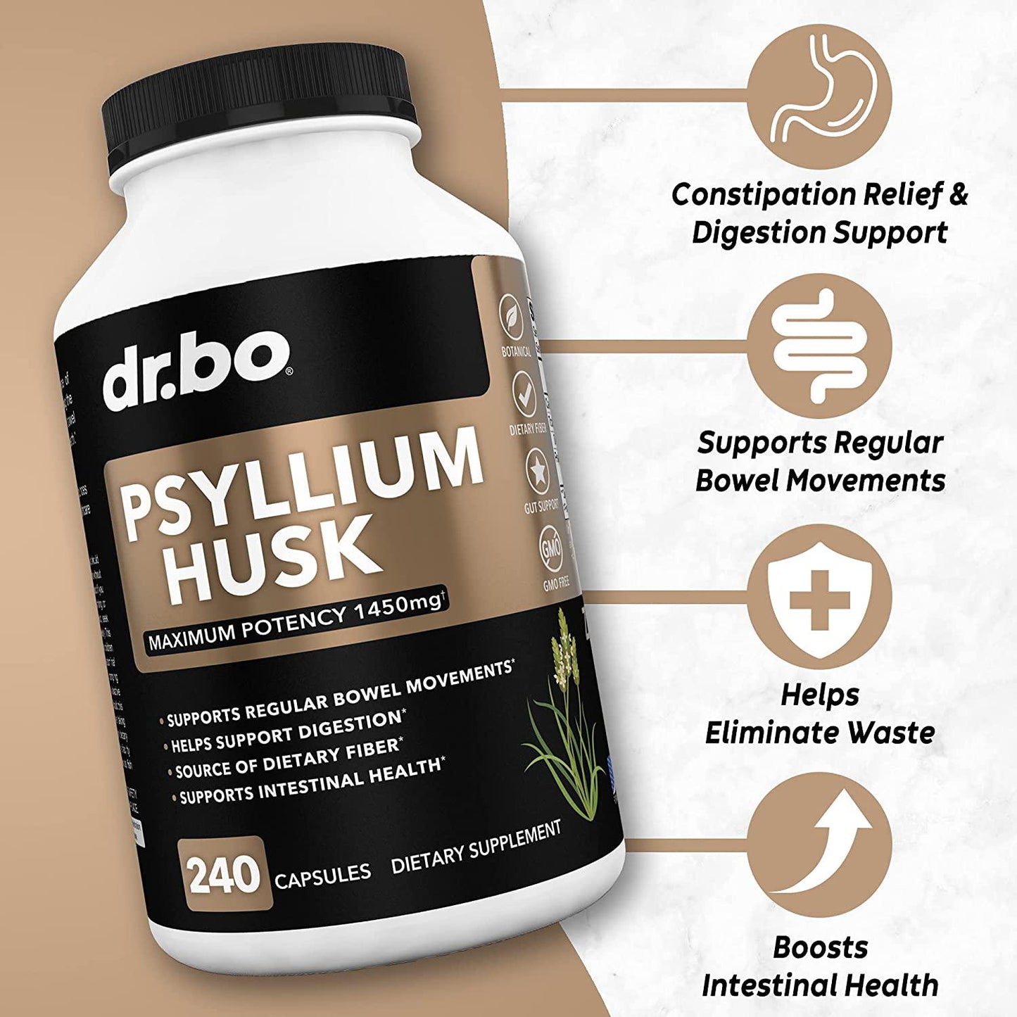 Psyllium Husk Capsule Fiber Supplement - Natural Powder Capsules for Constipation Relief for Adults - Nutritional Soluble Fiber Pills and Daily Regularity Support - Bulk Seed Husks Digestion Supplements