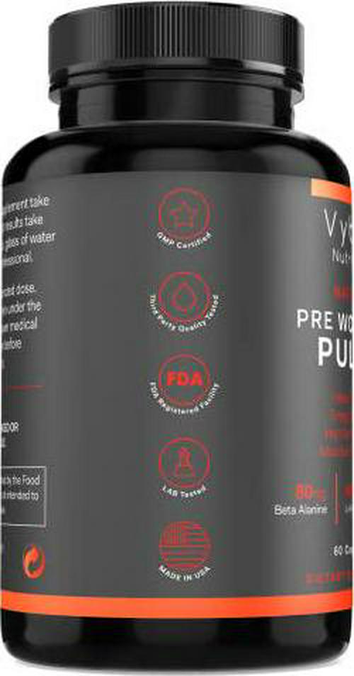 Pulse Pre-Workout Supplement, Stimulant Free - Caffeine Free Preworkout and Without Creatine, for Women and Men, with Beta Alanine, L-Citrulline and L-Arginine, 60 Capsules, Vybez Nutrition