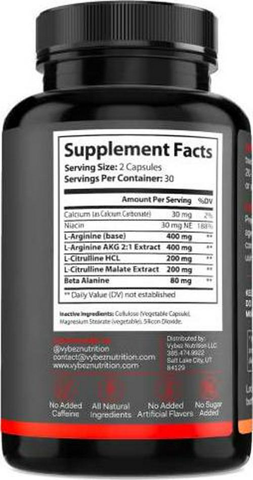 Pulse Pre-Workout Supplement, Stimulant Free - Caffeine Free Preworkout and Without Creatine, for Women and Men, with Beta Alanine, L-Citrulline and L-Arginine, 60 Capsules, Vybez Nutrition