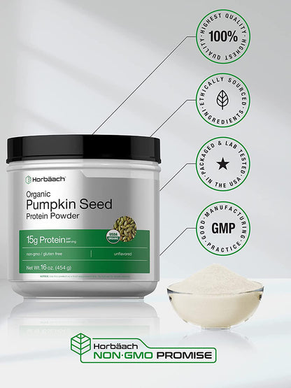 Pumpkin Seed Protein Powder Organic | 16 oz | Vegetarian, Gluten Free, and Non-GMO Formula | Keto and Paleo Supplement | 15g of Protein | by Horbaach