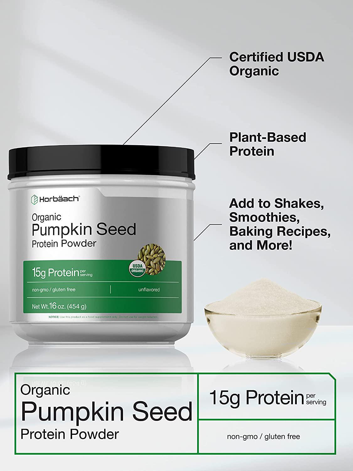 Pumpkin Seed Protein Powder Organic | 16 oz | Vegetarian, Gluten Free, and Non-GMO Formula | Keto and Paleo Supplement | 15g of Protein | by Horbaach