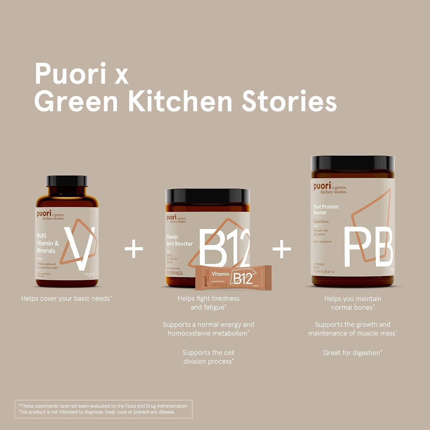 Puori Vegan Plant Protein Enhancer Powder - 25 Servings - Neutral Flavor Pea Protein with Algae Calcium for Essential Amino Acids - Dairy-Free, Vegetarian, Non GMO