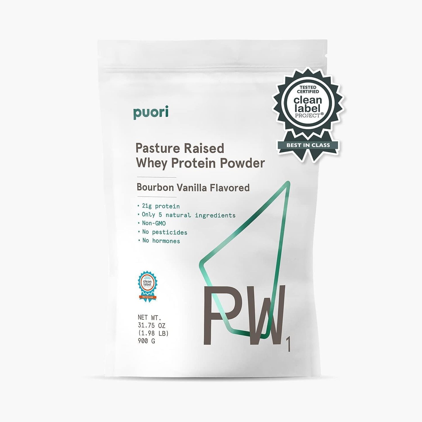 Puori Whey Protein Powder - Bourbon Vanilla - PW1 Pasture Raised Non-GMO - 100% Natural and Pure for Muscle Growth - 21g Protein 1.98lbs