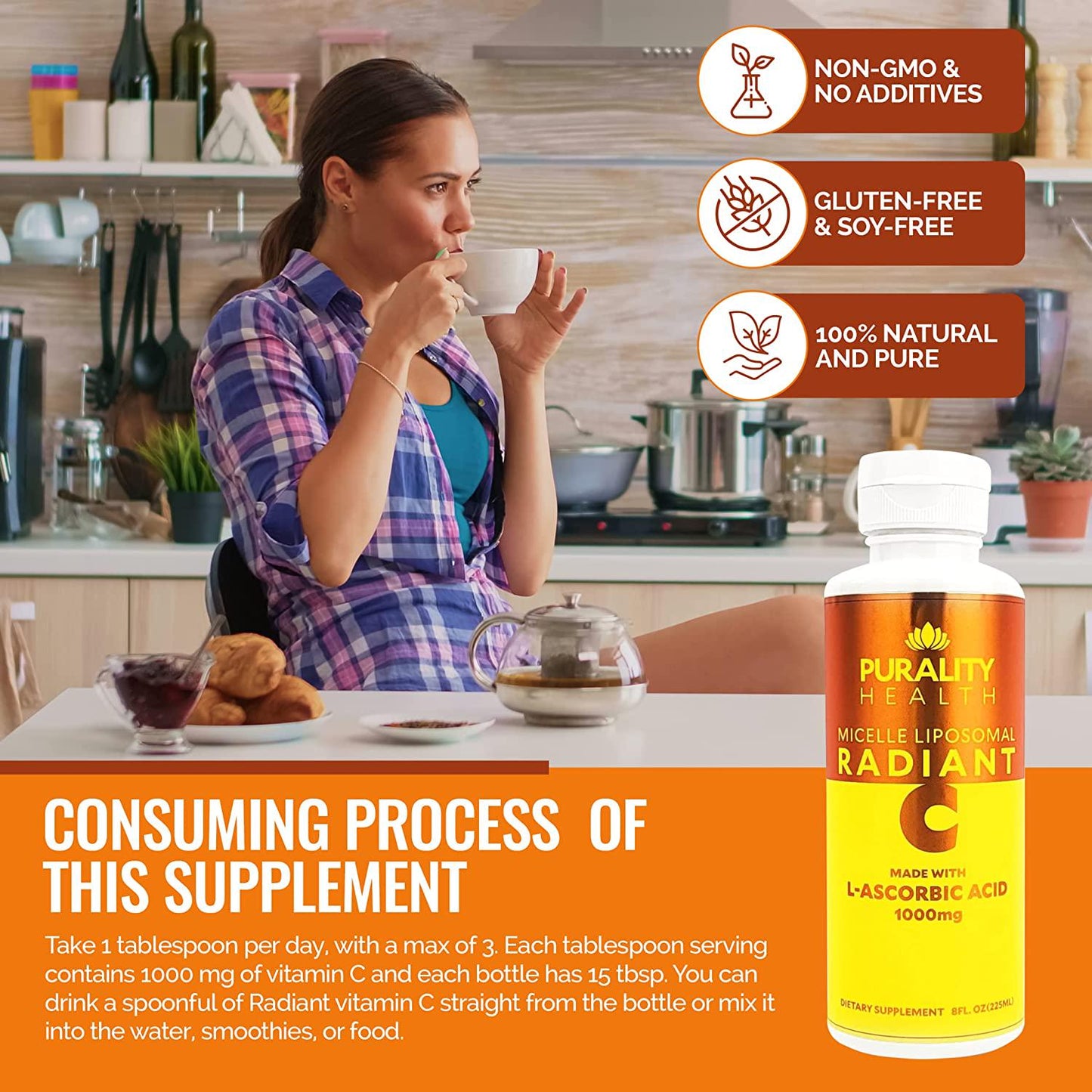 PuraTHRIVE Liposomal Vitamin C 1000 mg Liquid Supplement with Citrus and Vanilla Oil by PuraTHRIVE. Liposomal Delivery for Maximum Absorption. Vegan, GMO Free, Made in The USA