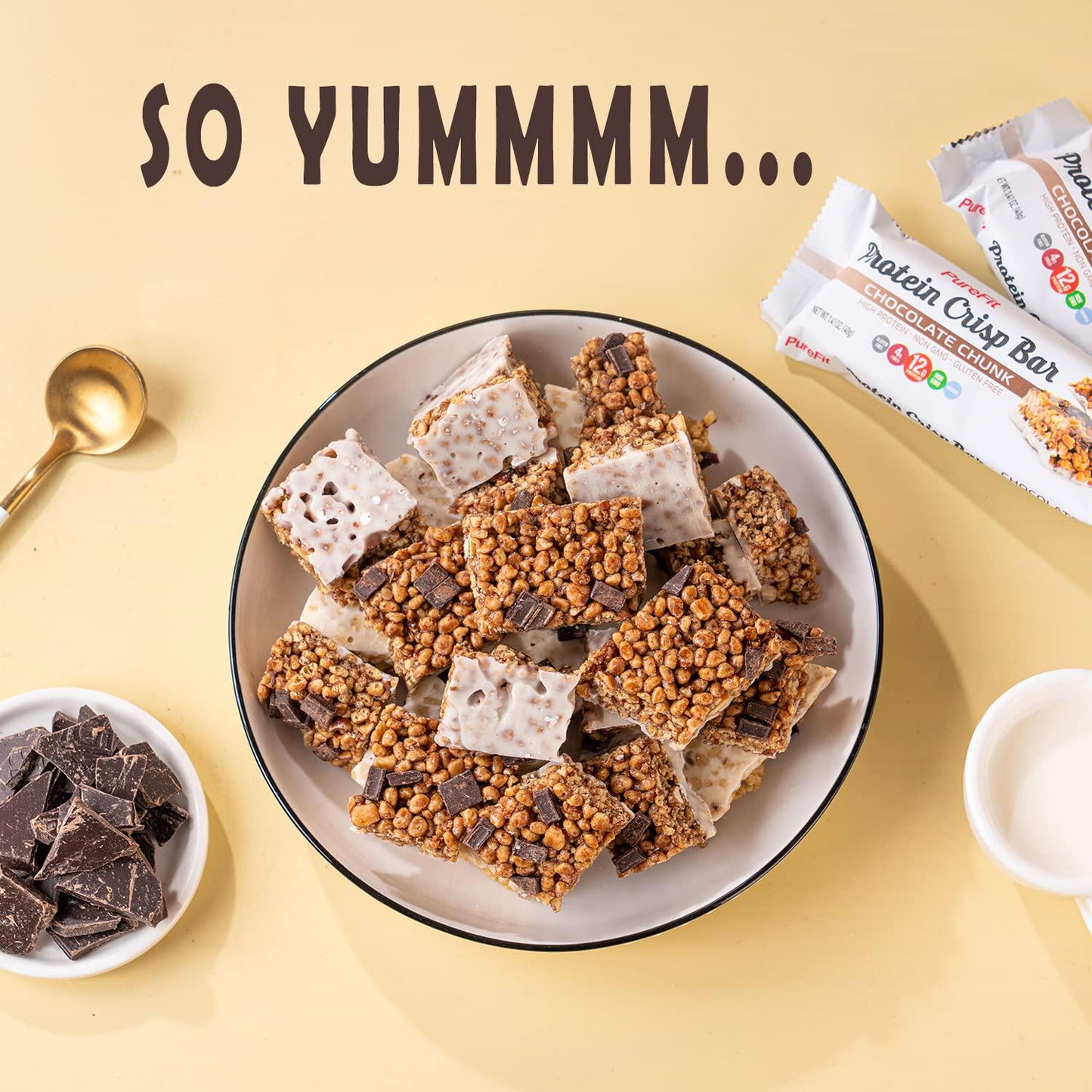 PureFit Protein Bars, Protein Crisp Bar, Chocolate Chunk, Plant Based, Low Calorie, Gluten Free, Non-GMO, Kosher, Tasty - 12g High Protein Snacks -1.4oz (12 Count)