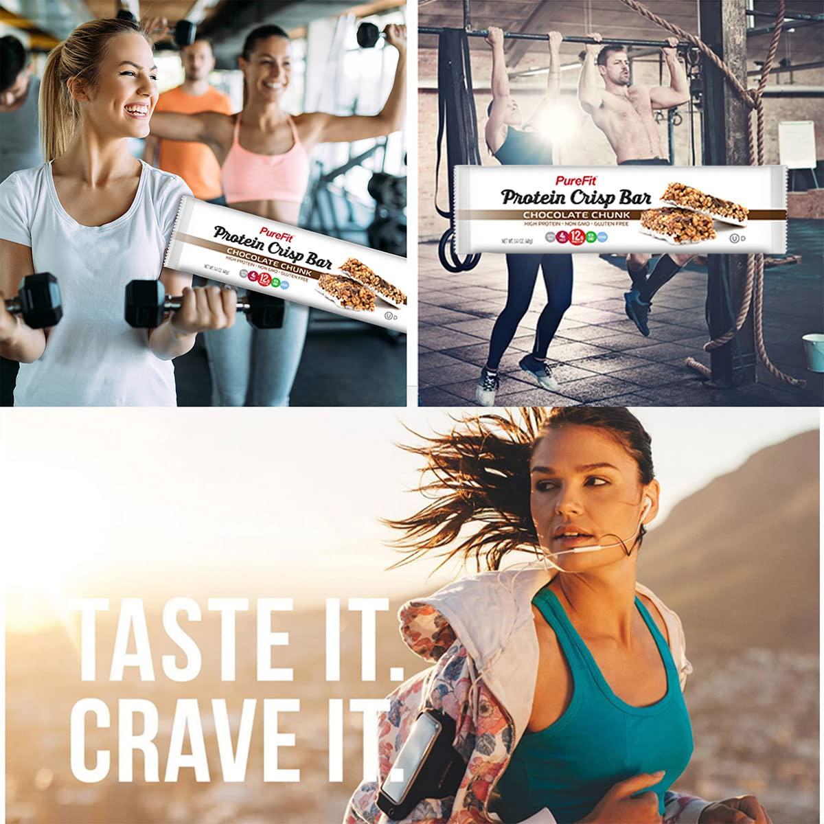 PureFit Protein Bars, Protein Crisp Bar, Chocolate Chunk, Plant Based, Low Calorie, Gluten Free, Non-GMO, Kosher, Tasty - 12g High Protein Snacks -1.4oz (12 Count)