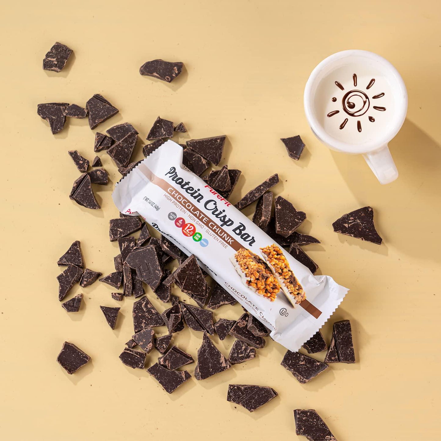 PureFit Protein Bars, Protein Crisp Bar, Chocolate Chunk, Plant Based, Low Calorie, Gluten Free, Non-GMO, Kosher, Tasty - 12g High Protein Snacks -1.4oz (12 Count)