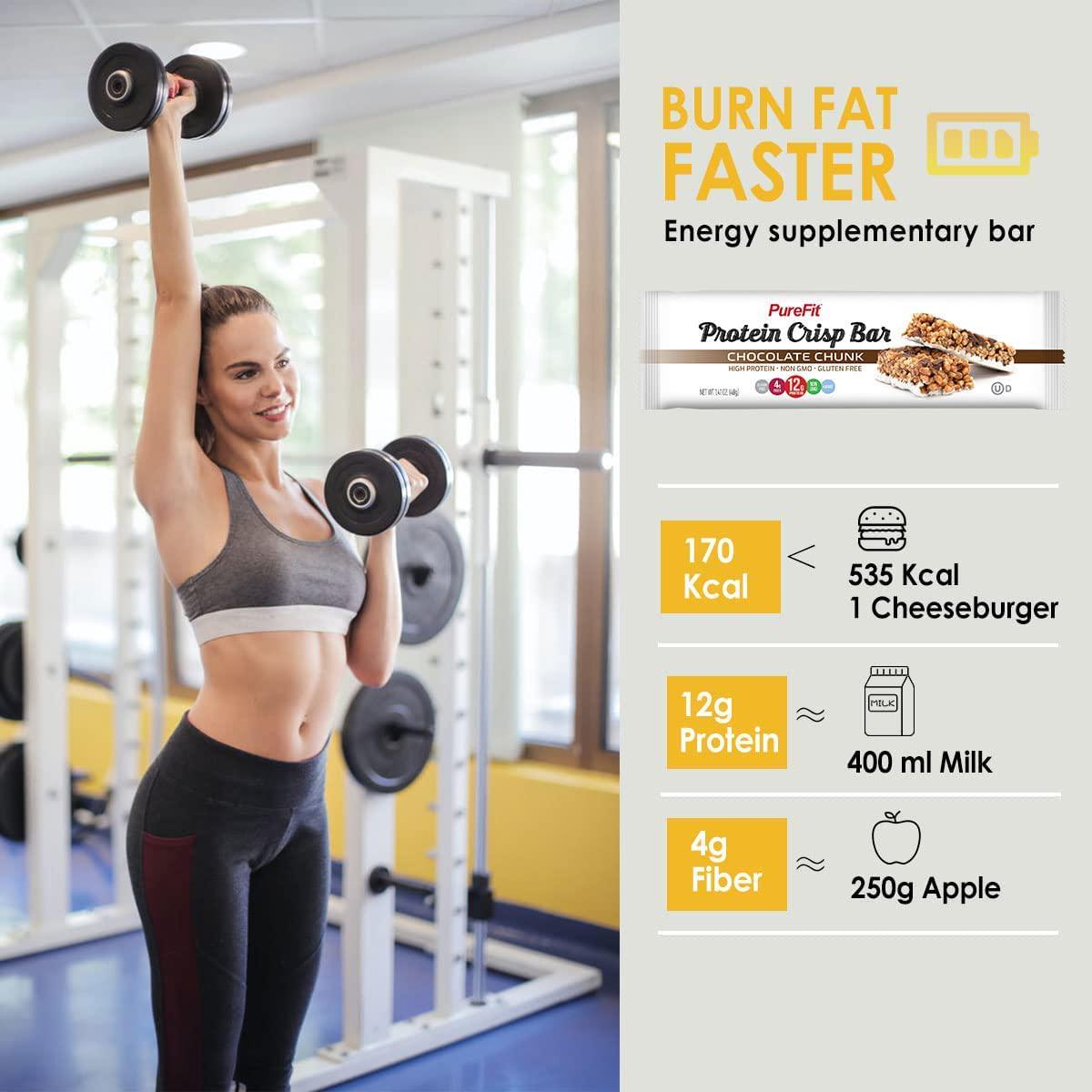 PureFit Protein Bars, Protein Crisp Bar, Chocolate Chunk, Plant Based, Low Calorie, Gluten Free, Non-GMO, Kosher, Tasty - 12g High Protein Snacks -1.4oz (12 Count)