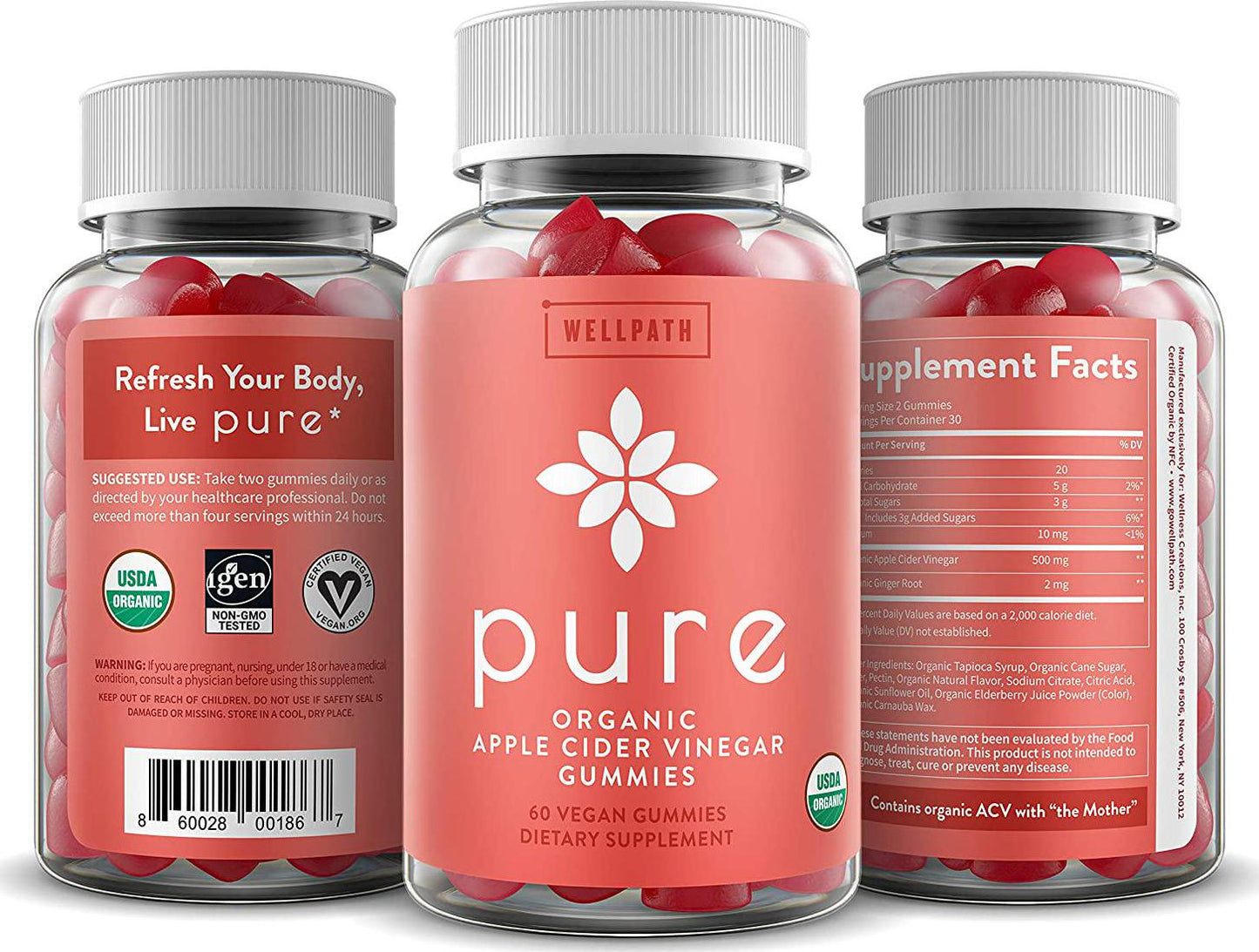 Pure Apple Cider Vinegar Gummies - with Raw, Organic, Unfiltered ACV from The Mother - Gummy Alternative to Apple Cider Vinegar Capsules, Pills, Tablets - Detox, Cleanse Support, Immunity