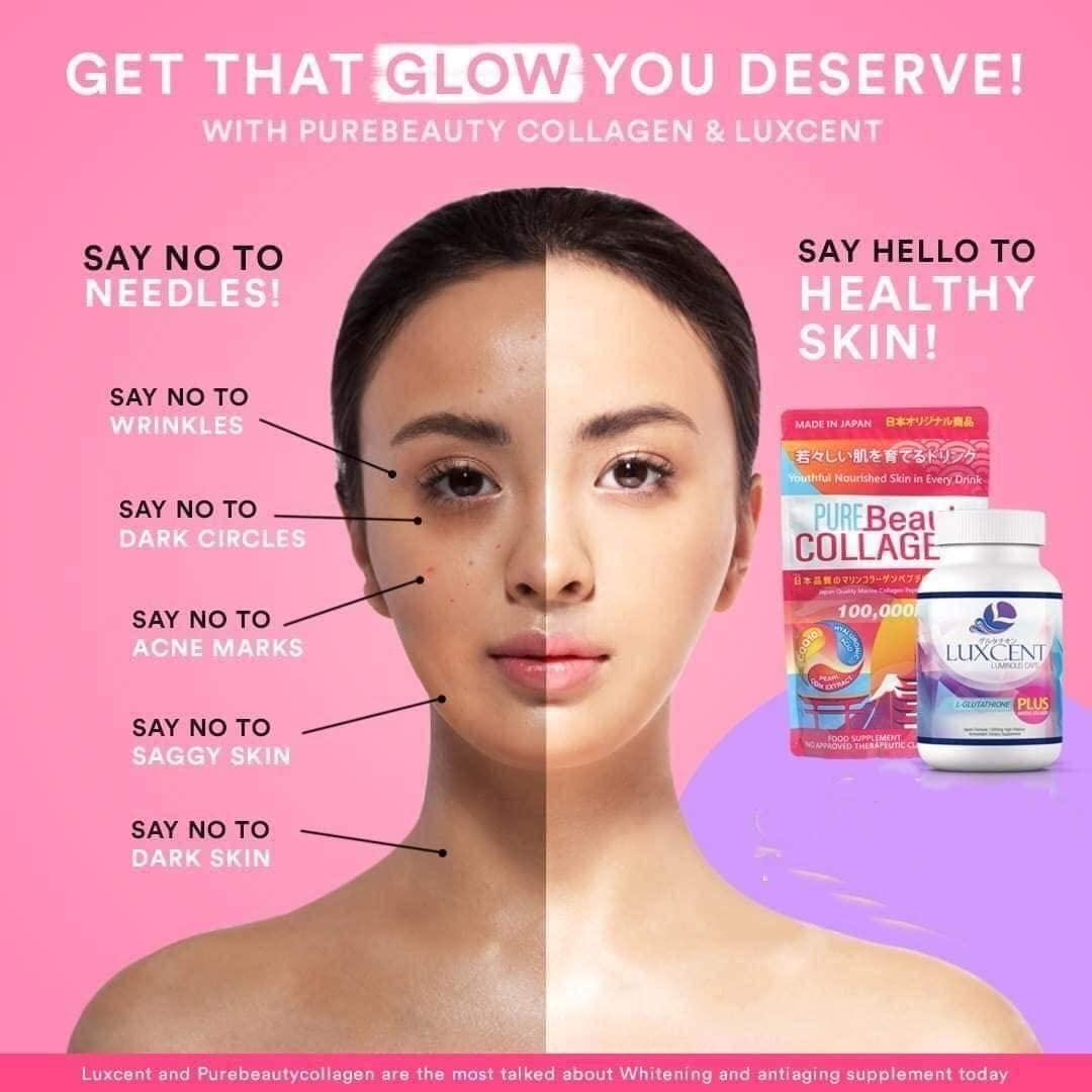 Pure Beauty Collagen and Luxcent Glutathione Caps Duo, Japan Made and Formulated - 1 Month Supply